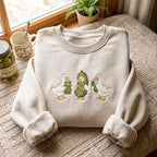 Embroidered Duck and Pickle Sweatshirt – Cozy Cotton Blend Pullover, Foodie Goose Gift