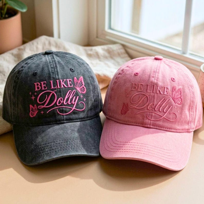 Embroidered Dolly Washed Hat, Country Music Caps, Butterfly Design