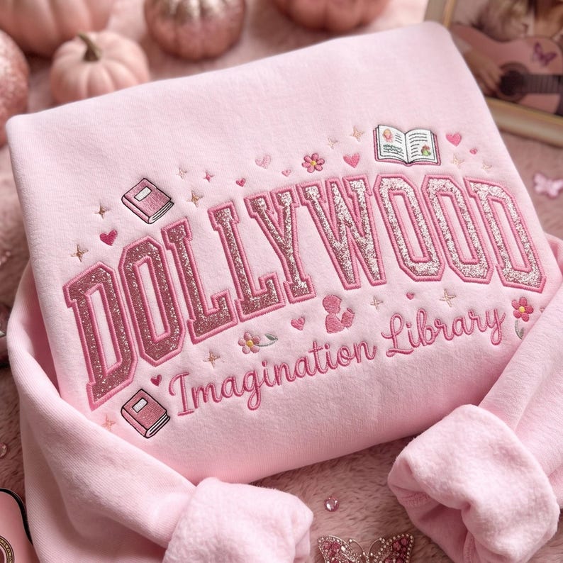 Dollywood Imagination Library Pink Glitter Embroidered Sweatshirt
