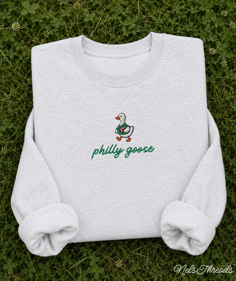 Embroidered Philly Goose Sweatshirt or T-Shirt | Vintage Style Kelly Green | Philadelphia Football Gifts | Crewneck | T-Shirt | Hoodie