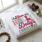 Have a Holly Dolly Christmas Sweatshirt, Embroidered Gingham Applique Crewneck, Holiday Country Music Shirt