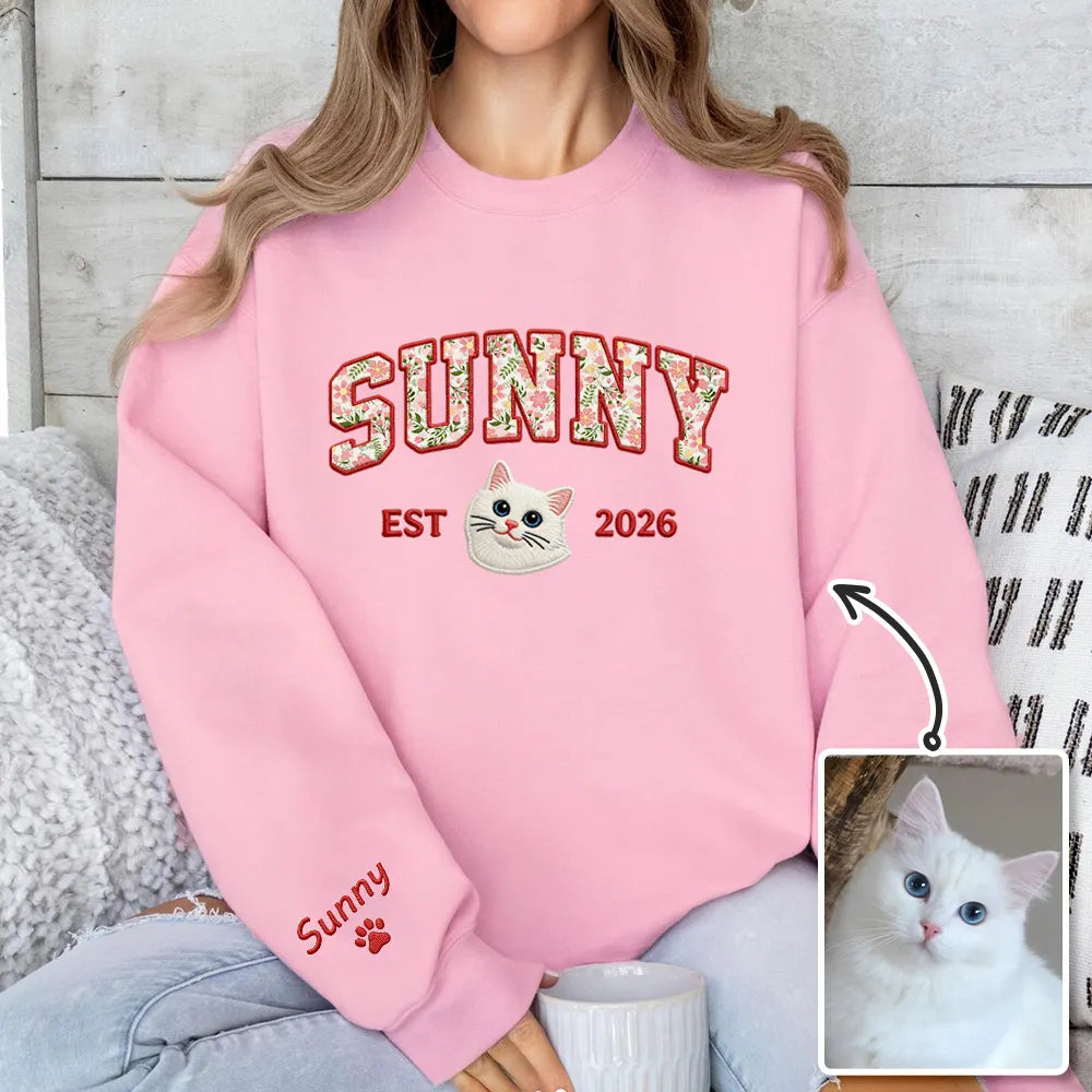 Custom Pet Portrait Floral Applique Embroidered Sweatshirt Hoodie T-shirt