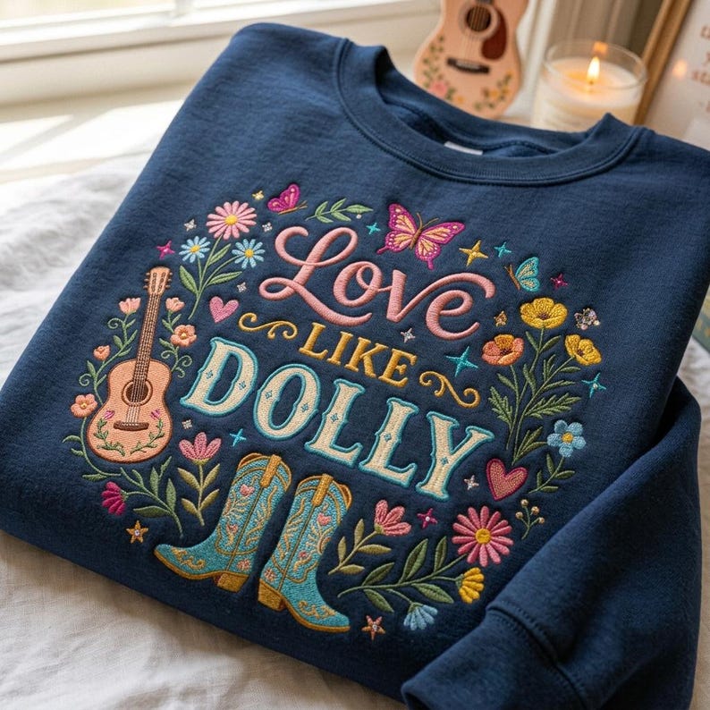 Love Like Dolly Embroidered Sweatshirt, Dolly Parton Tribute Country Music Shirt/Sweatshirt/Hoodie