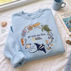 Go With The Flow Embroidered Sweatshirt, Ocean Shirt, Marine Animals Shirt, Marine Life Gifts, Aquarium Lover Gift, Coastal Pullover