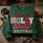 Have a Holly Dolly Christmas Sweatshirt, Embroidered Gingham Applique Crewneck, Holiday Country Music Shirt