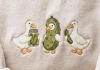 Embroidered Duck and Pickle Sweatshirt – Cozy Cotton Blend Pullover, Foodie Goose Gift