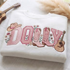 Embroidered Memorial Applique Sweatshirt Hoodie, Gingham Western Embroidered Crewneck, Cowboy Boots Guitar Floral Tribute Gift
