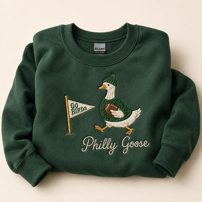 Embroidered Football Goose Sweatshirt, Philly Game Day Crewneck, Philadelphia Fan Gift
