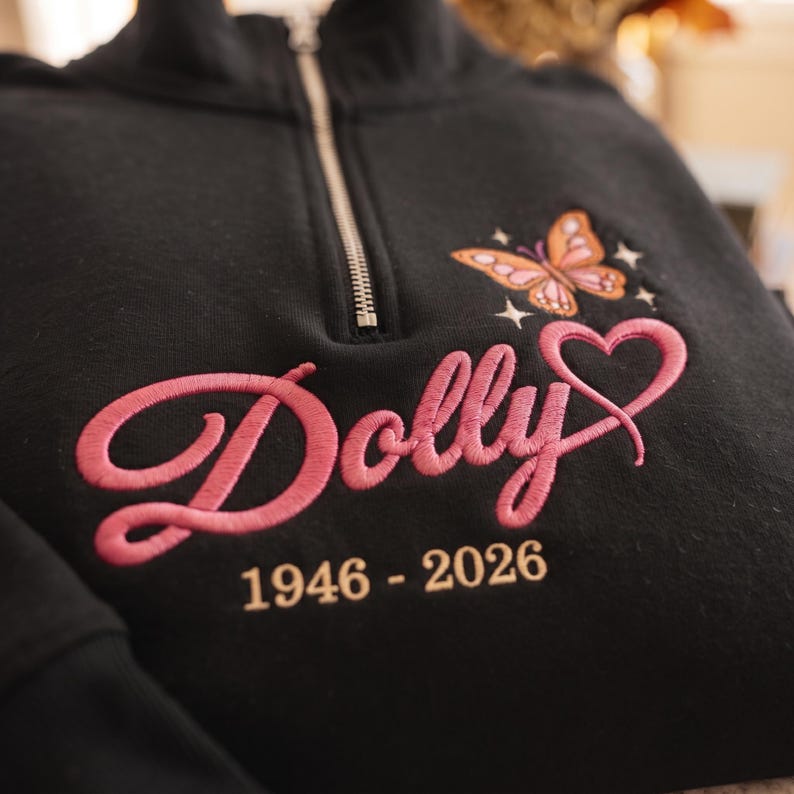 Embroidered Quarter Zip Sweatshirt, Country Music Sweatshirt, Dolly Memorial Sweatshirt