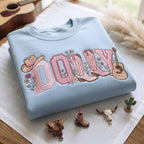 Embroidered Memorial Applique Sweatshirt Hoodie, Gingham Western Embroidered Crewneck, Cowboy Boots Guitar Floral Tribute Gift