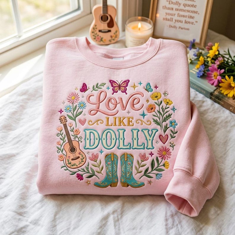 Love Like Dolly Embroidered Sweatshirt, Dolly Parton Tribute Country Music Shirt/Sweatshirt/Hoodie