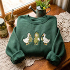 Embroidered Duck and Pickle Sweatshirt – Cozy Cotton Blend Pullover, Foodie Goose Gift