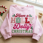 Have a Holly Dolly Christmas Sweatshirt, Embroidered Gingham Applique Crewneck, Holiday Country Music Shirt