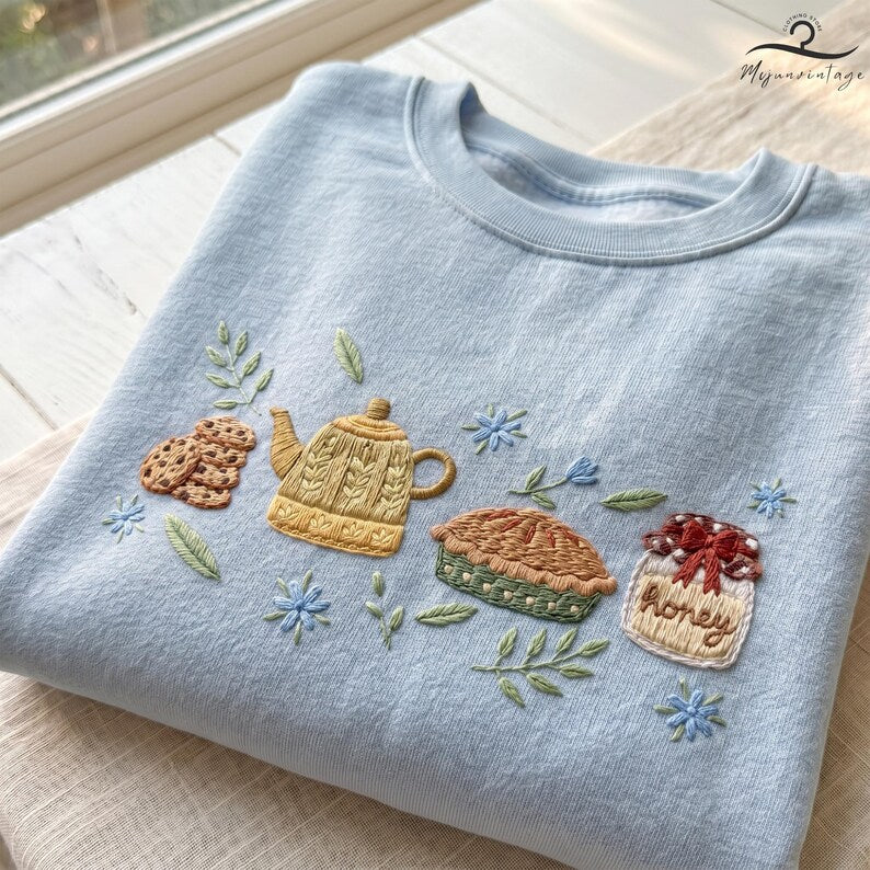 Embroidered Grandma Cottage Core Sweatshirt, Vintage Hen In Nest Shirt, Cottagecore Style Shirt, Vintage Icons Tee, Cake & Tea Shirt