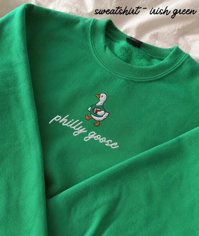 Embroidered Philly Goose Sweatshirt or T-Shirt | Vintage Style Kelly Green | Philadelphia Football Gifts | Crewneck | T-Shirt | Hoodie