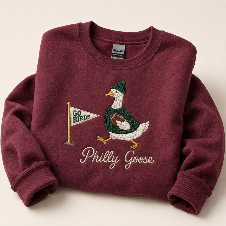 Embroidered Football Goose Sweatshirt, Philly Game Day Crewneck, Philadelphia Fan Gift