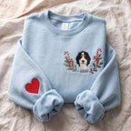 Custom Pet Embroidered Sweatshirt with Christmas Wreath Design, Holiday Pet Lover Gift