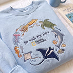 Go With The Flow Embroidered Sweatshirt, Ocean Shirt, Marine Animals Shirt, Marine Life Gifts, Aquarium Lover Gift, Coastal Pullover