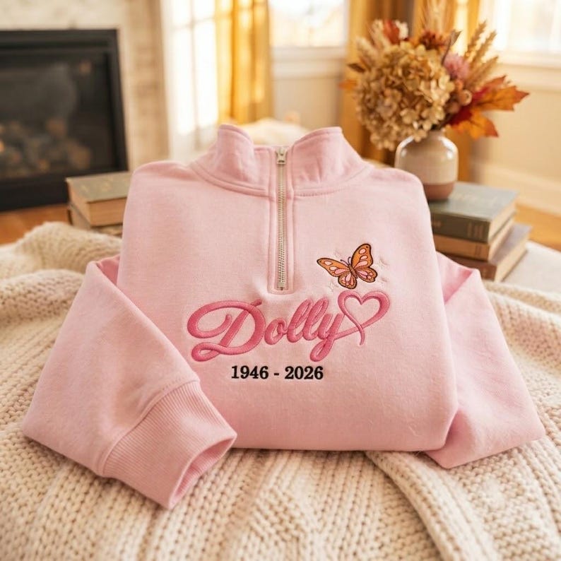 Embroidered Quarter Zip Sweatshirt, Country Music Sweatshirt, Dolly Memorial Sweatshirt