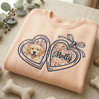 Custom Pet Portrait Embroidered Sweatshirt with Floral Applique Locket Heart with Bow