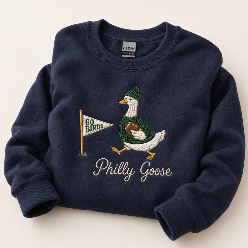 Embroidered Football Goose Sweatshirt, Philly Game Day Crewneck, Philadelphia Fan Gift