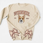 Custom Pet Portrait Floral Applique Embroidered Sweatshirt with Side Bow Detail