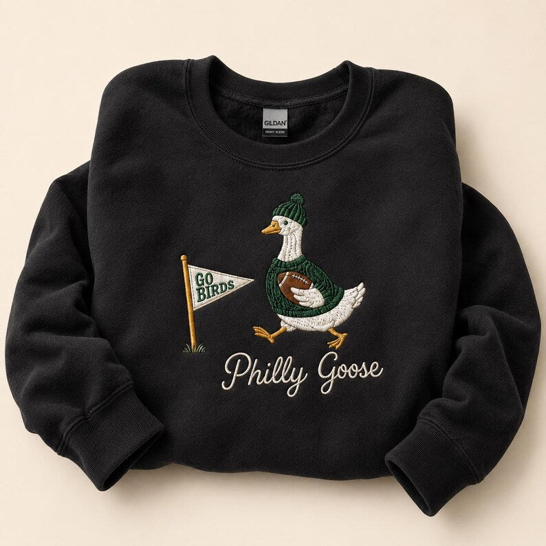 Embroidered Football Goose Sweatshirt, Philly Game Day Crewneck, Philadelphia Fan Gift