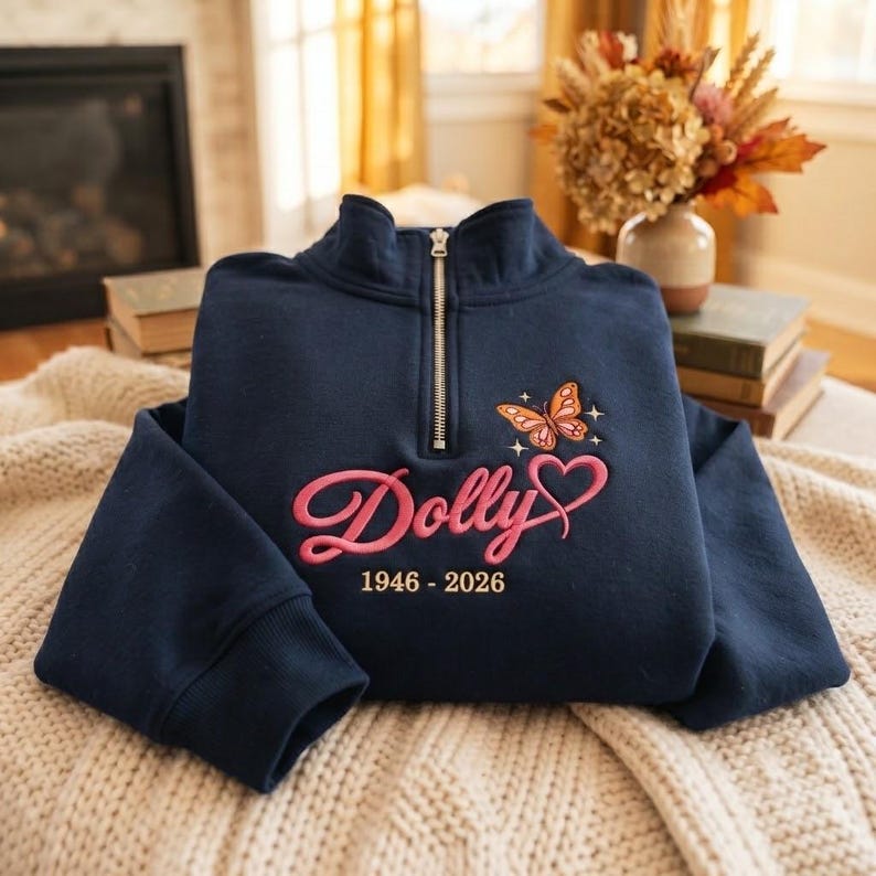 Embroidered Quarter Zip Sweatshirt, Country Music Sweatshirt, Dolly Memorial Sweatshirt