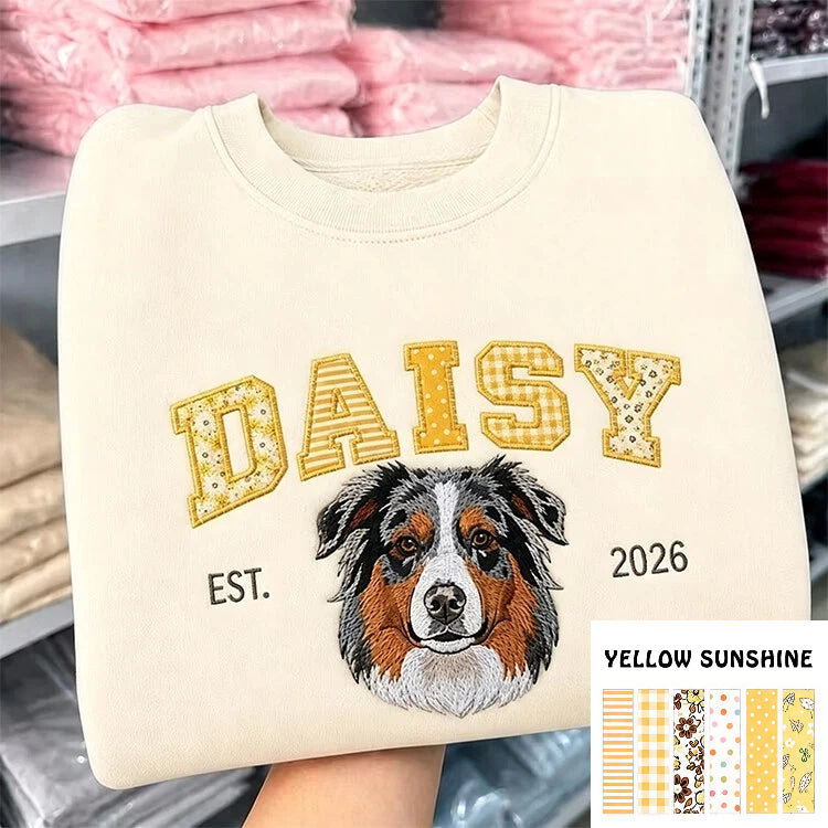 Custom Pet Portrait Patchwork Appliqu Embroidered Sweatshirt Hoodie T-Shirt
