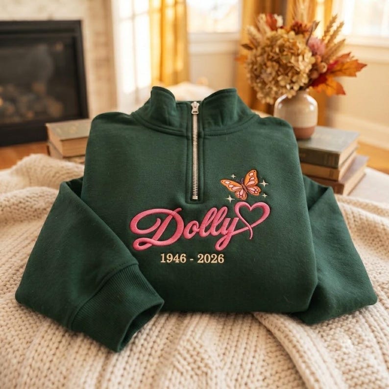 Embroidered Quarter Zip Sweatshirt, Country Music Sweatshirt, Dolly Memorial Sweatshirt