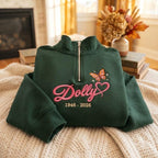 Embroidered Quarter Zip Sweatshirt, Country Music Sweatshirt, Dolly Memorial Sweatshirt