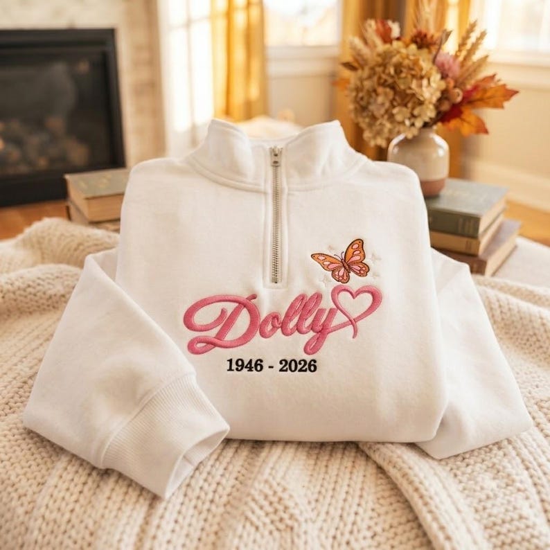 Embroidered Quarter Zip Sweatshirt, Country Music Sweatshirt, Dolly Memorial Sweatshirt