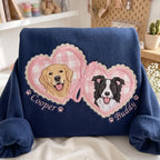 Custom 2-Pet Portrait Embroidered Sweatshirt — Gingham Heart Locket with Coquette Bow