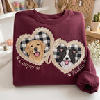 Custom 2-Pet Portrait Embroidered Sweatshirt — Gingham Heart Locket with Coquette Bow