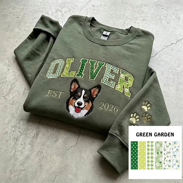 Custom Pet Portrait Patchwork Appliqu Embroidered Sweatshirt Hoodie T-Shirt