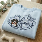 Custom Pet Portrait Embroidered Sweatshirt with Gingham Locket Heart Coquette