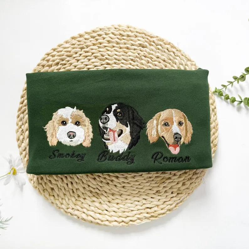 Custom Dog Face Embroidered Sweatshirt - Personalized Pet Photo Hoodie for Dog Lovers- Colorful Design