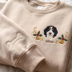 Custom Pet Embroidered Sweatshirt with Christmas Wreath Design, Holiday Pet Lover Gift