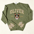 Custom Pet Portrait Floral Applique Embroidered Sweatshirt with Side Bow Detail