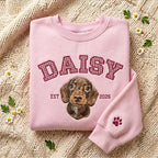 Custom Pet Portrait Embroidered Gingham Applique Sweatshirt