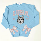 Custom Pet Portrait Floral Applique Embroidered Sweatshirt with Side Bow Detail