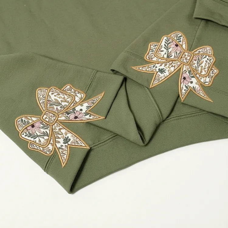 Custom Pet Portrait Floral Applique Embroidered Sweatshirt with Side Bow Detail