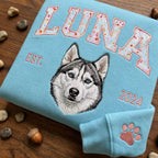 Custom Pet Portrait Floral Applique Embroidered Sweatshirt Hoodie T-shirt