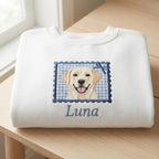 Personalized Pet Portrait Embroidered Sweatshirt with Gingham Appliqué Patch