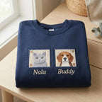 Personalized Pet Portrait Embroidered Sweatshirt with Gingham Appliqué Patch