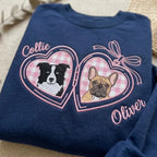 Custom Pet Portrait Embroidered Sweatshirt with Gingham Locket Heart Coquette