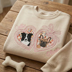Custom Pet Portrait Embroidered Sweatshirt with Floral Applique Locket Heart with Bow