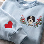 Custom Pet Embroidered Sweatshirt with Christmas Wreath Design, Holiday Pet Lover Gift