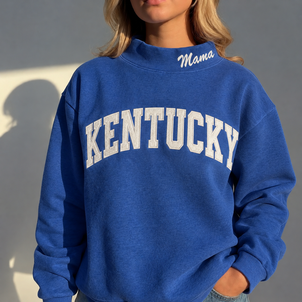 Custom Mockneck Embroidered Team Name Sweatshirt – Stand-up Collar | Gifts for Sports Mom