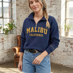 Custom Stitched Retro Wool Felt Letter Quarter-Zip Sweatshirt – Vintage Varsity Pullover